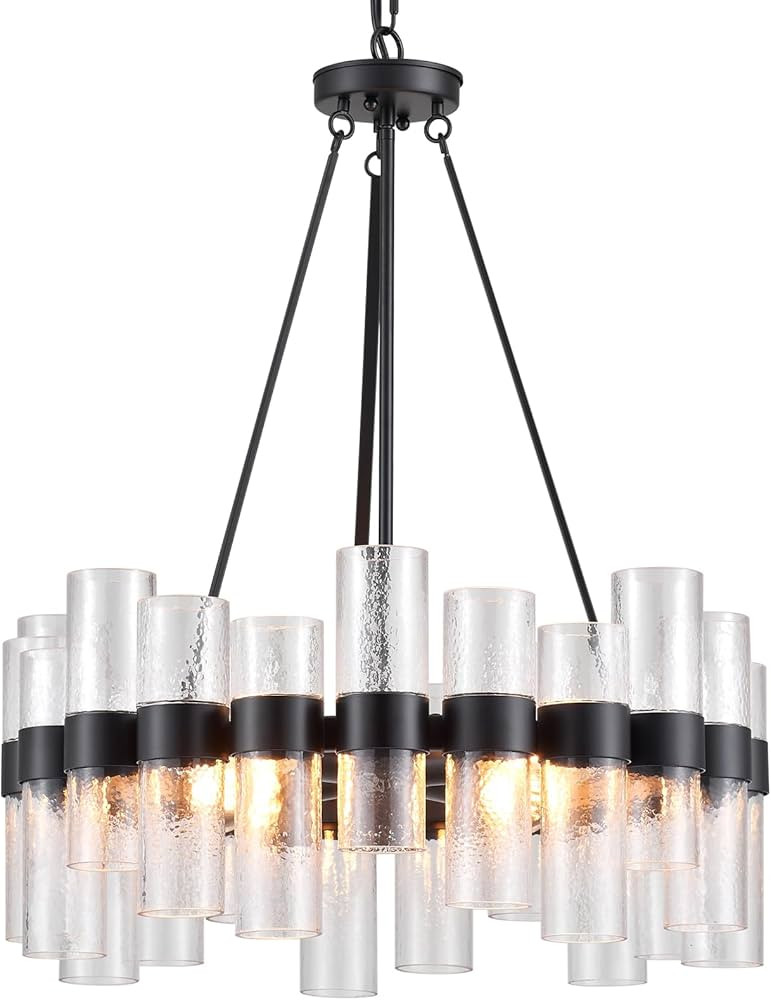 Dia 24 Inch Black Modern Chandelier for Dining Room, Glass Chandeliers for Bedroom, 4-Light Rusti... | Amazon (US)