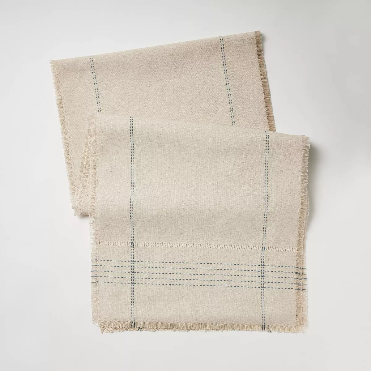 20"x90" Natural Leno Weave Table Runner with Blue Accent - Threshold™ designed with Studio McGe... | Target