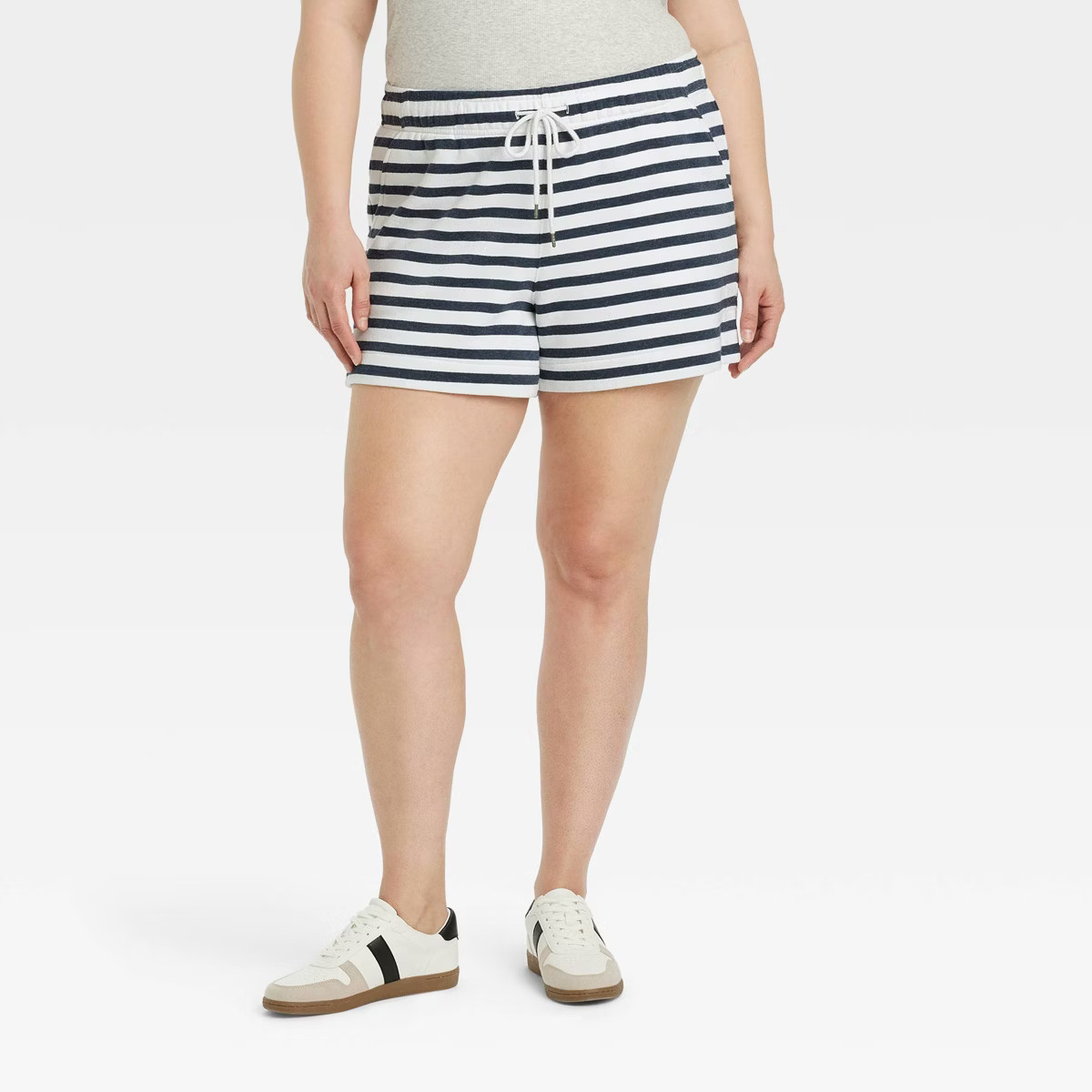 Women's Mid-Rise Fleece Shorts - Universal Thread™ Navy Blue Striped 3X | Target