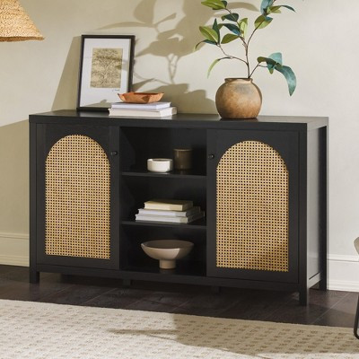 Walker Edison Transitional 58" 2-Door Sideboard with Arched Rattan Panels Black | Target