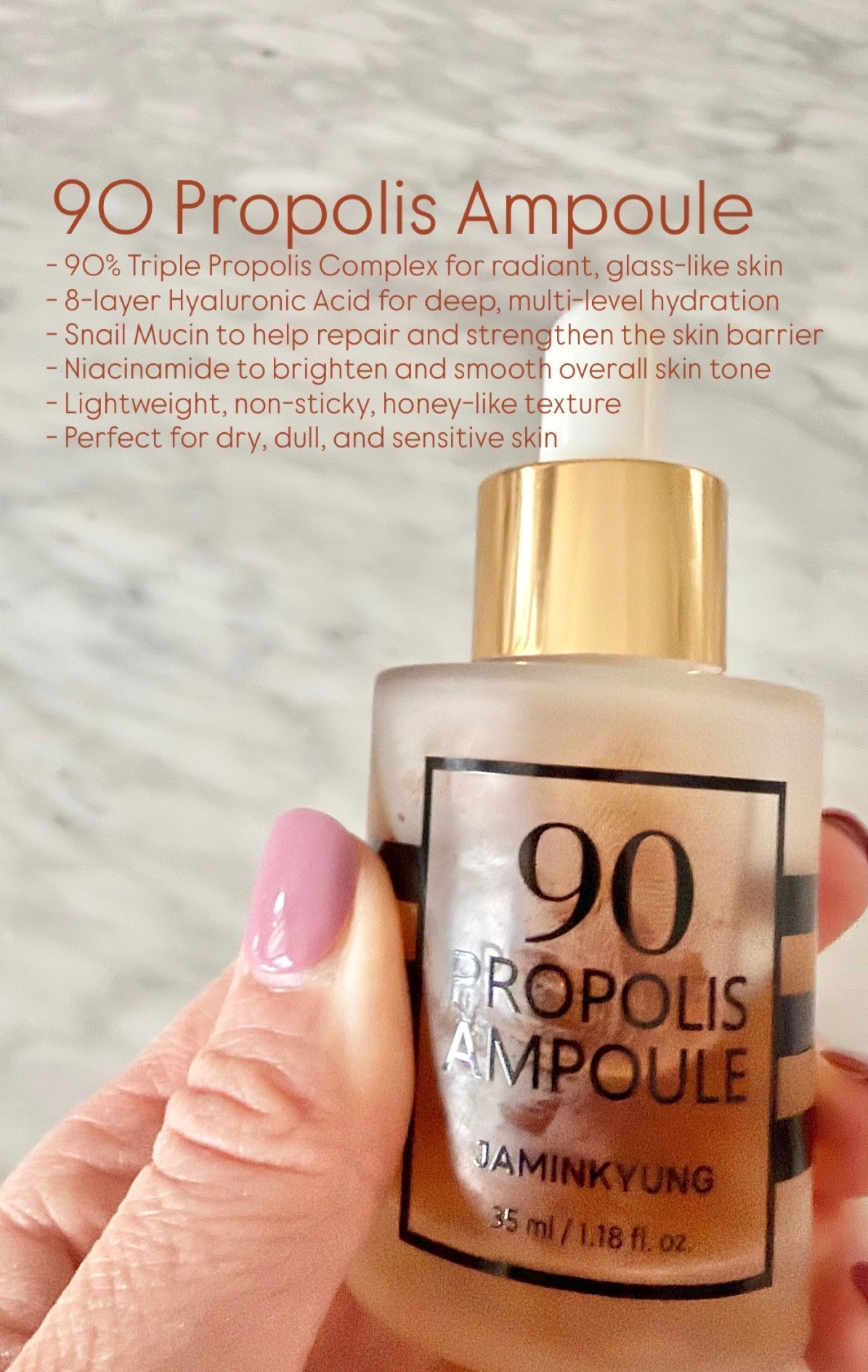 90 Propolis Ampoule 🍯✨

Why I love this stuff:
• 90% Triple Propolis Complex for radiant, glass-like skin 🍯💛
• 8-layer Hyaluronic Acid for deep, multi-level hydration 💧
• Snail Mucin to help repair and strengthen the skin barrier 🐌
• Niacinamide to brighten and smooth overall skin tone ✨
• Lightweight, non-sticky, honey-like texture 🍯
• Perfect for dry, dull, and sensitive skin 🌿


#LTKmorningroutine #LTKselfcare #LTKBeauty