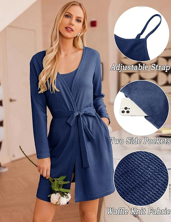 Ekouaer Womens 3 Piece Waffle Knit Lounge Set Soft Pajama Sets Tank Top and Shorts Loungewear Lon... | Amazon (US)