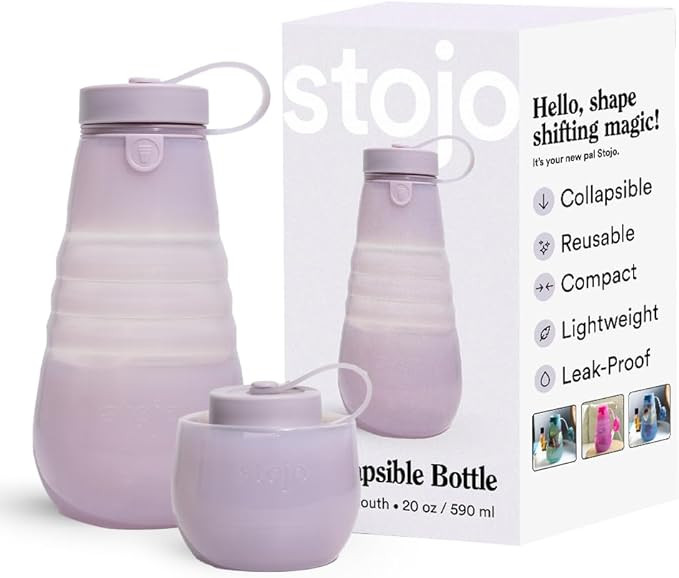 STOJO Collapsible Sports Water Bottle - Leak-Proof Reusable Silicone Travel Cup for Hot & Cold Dr... | Amazon (US)