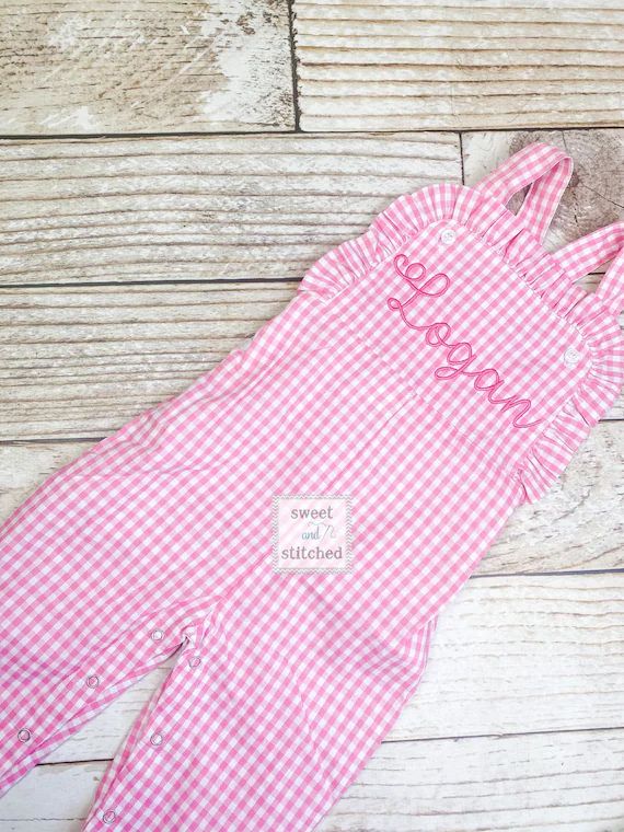 Baby girl monogrammed Spring or Easter outfit Pink Gingham | Etsy | Etsy (US)