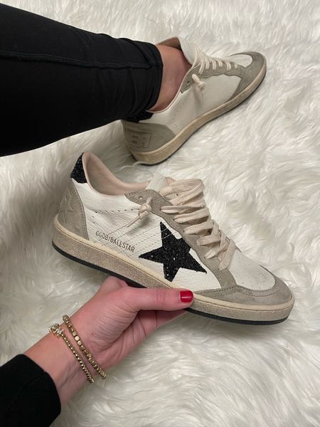 Golden goose Ball Star in nappa and suede with black glitter star. On sale at shopbop. I wear my true size in these size 7 (37). Love these sneakers! 

#LTKshoecrush #LTKsalealert #LTKstyletip