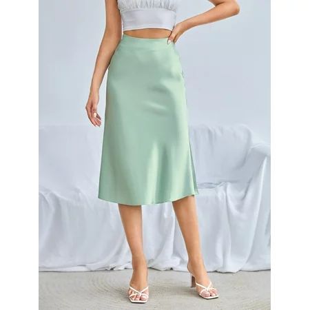 Women s Zipper Side Solid Satin Skirt 66313W22112 | Walmart (US)