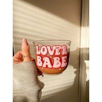 Lover Babe Valentine's Day Clear Coffee Mug | Pink Red Love 18 Oz Cup Gift For Tea Cute V Boho Retro | Etsy (US)