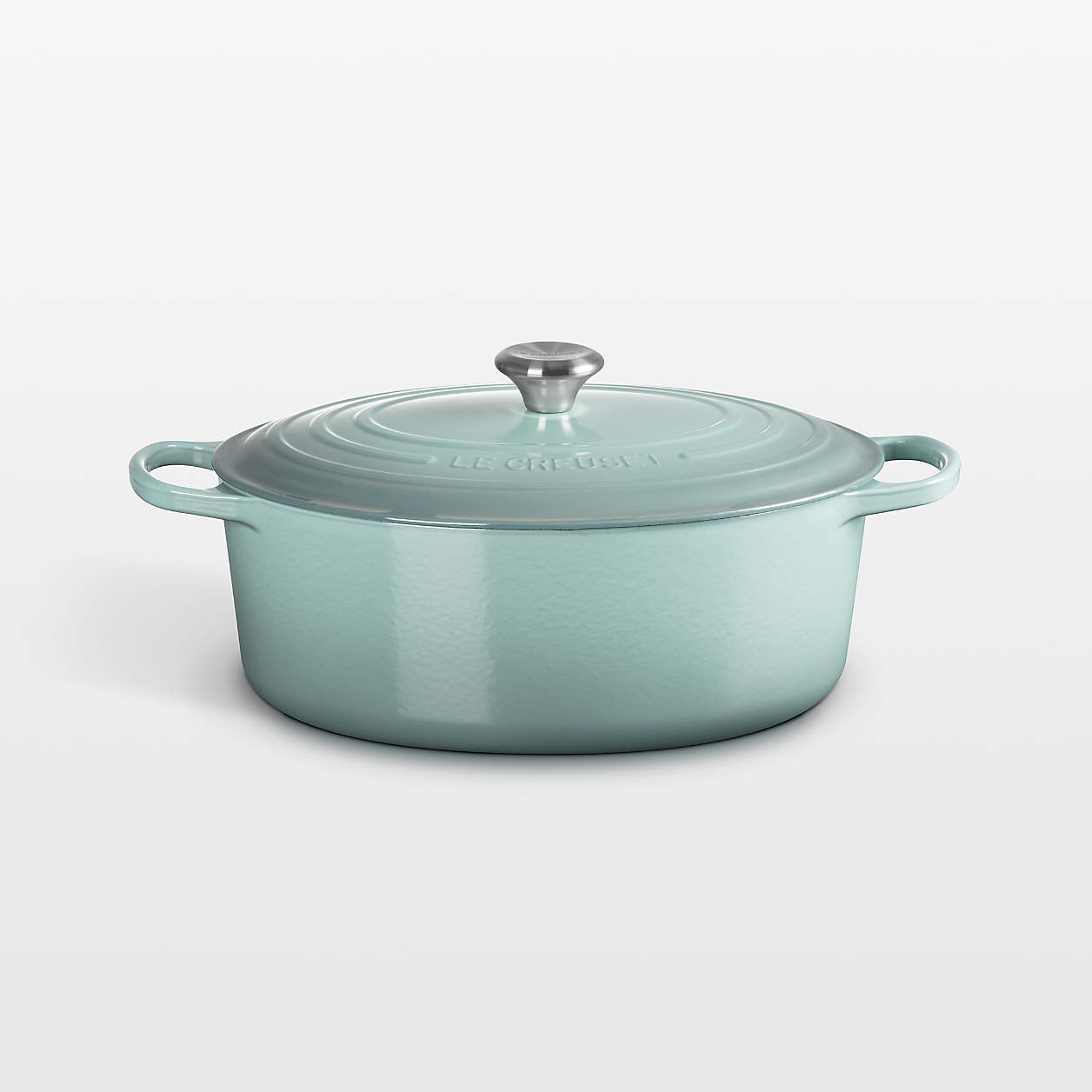 Le Creuset Signature 8-Qt. Sea Salt Enameled Cast Iron Oval Dutch Oven + Reviews | Crate & Barrel | Crate & Barrel