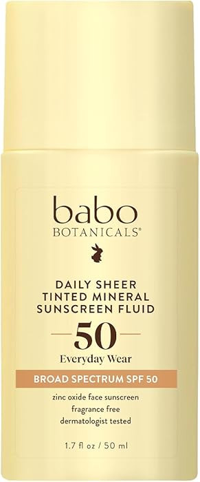 Babo Botanicals Daily Sheer Tinted Mineral Sunscreen Fluid SPF50 - Natural Zinc Oxide - Passion F... | Amazon (US)
