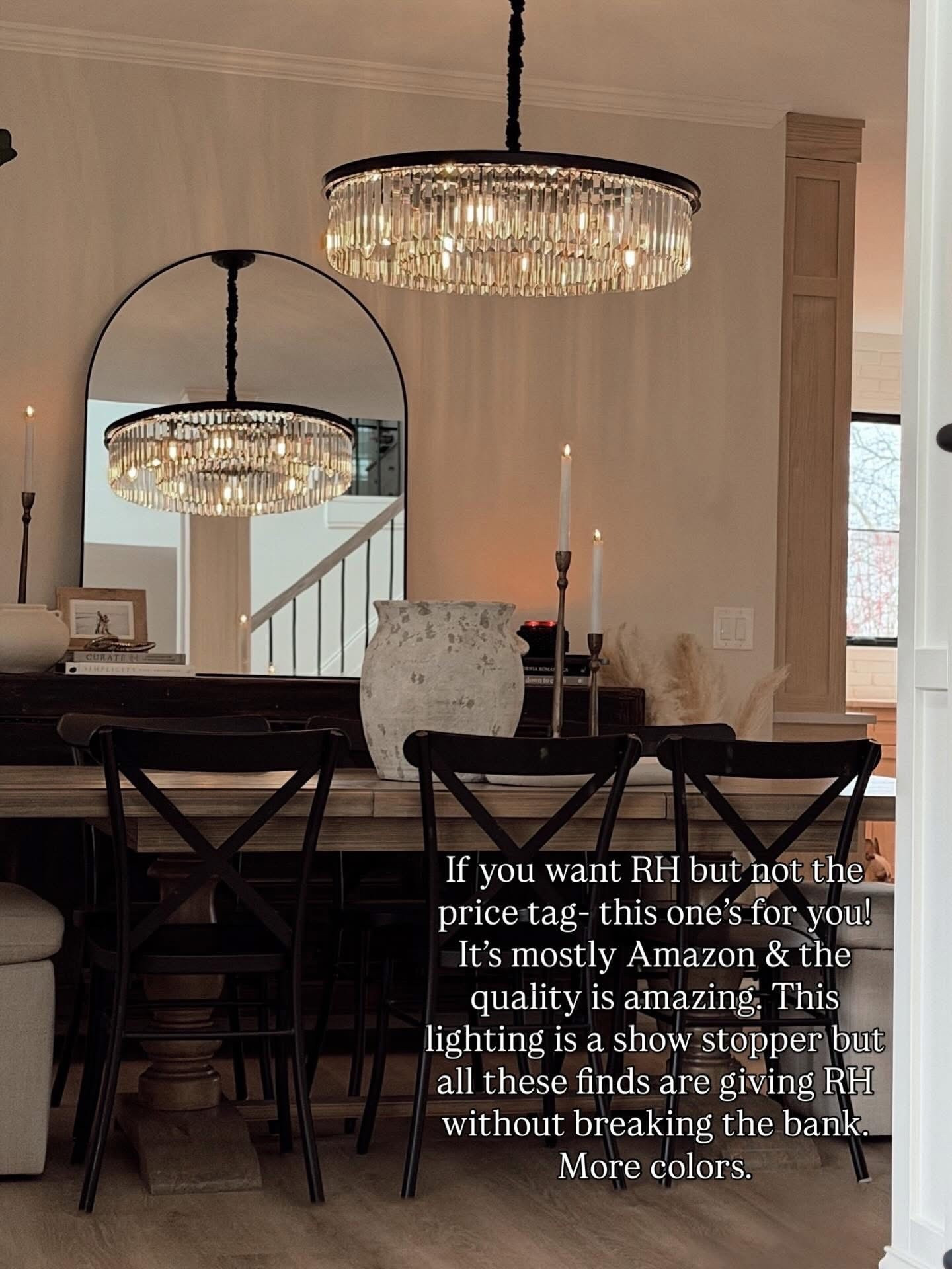 Getting lots of questions about the house pieces!✨ My goal during the remodel was always that RH look for less & so many of these pieces give that same feel.🤍

This chandelier is such a good find and honestly even prettier in person. Comes in other finishes too. RH look for much less!


Home decor. Spring decor. Dining room. Lighting. Chandelier. Home. House. Table decor. Mirror. Lights. 

#LTKHome #LTKSaleAlert