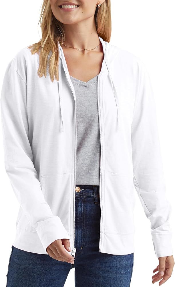 Hanes Women’s Slub Knit Full-Zip Hoodie, Textured Cotton Zip-Up T-Shirt Hoodie for Women | Amazon (US)