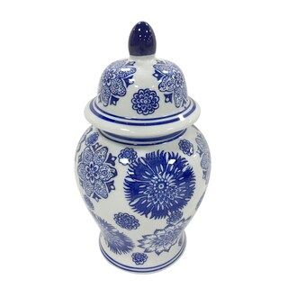 Kingston Living Ceramic Flowers Temple Jar - 10" - Blue and White | Michaels Stores