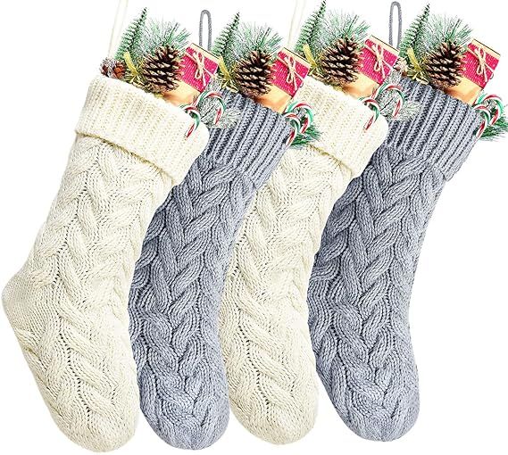 Amazon.com: Kunyida 18" Gray and Ivory Knit Christmas Stockings,4 Pack : Home & Kitchen | Amazon (US)