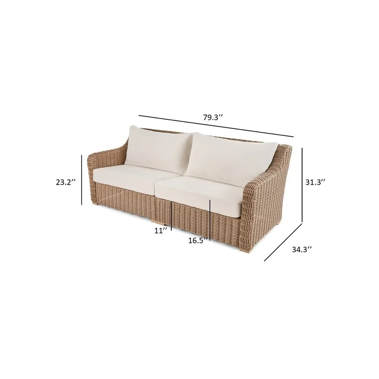 Better Homes & Gardens Bellamy Outdoor 1pc Sofa, Tan Wicker/Cream Cushion | Walmart (US)