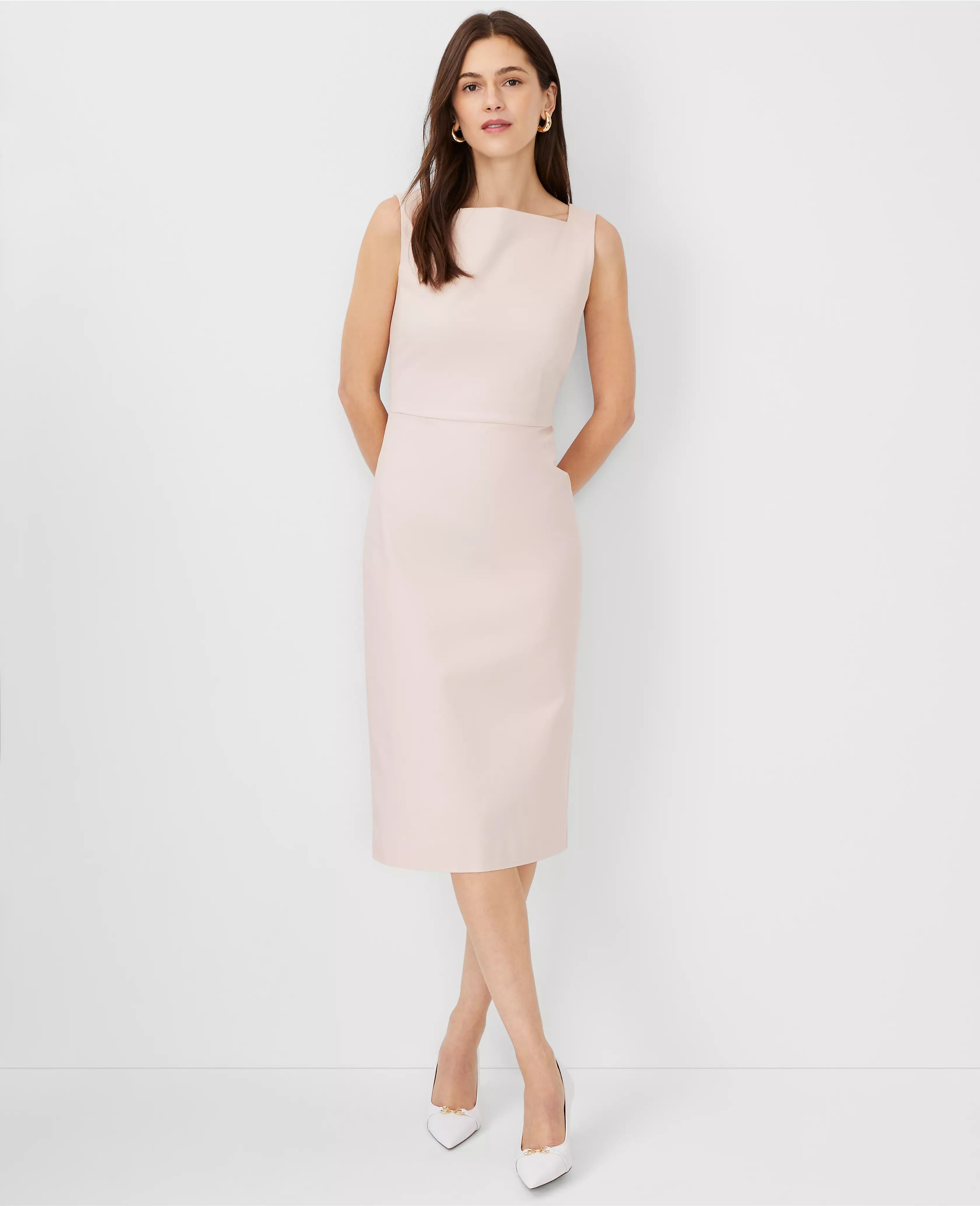 The Petite High Square Neck Sheath Dress in Stretch Cotton | Ann Taylor (US)