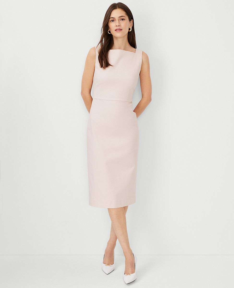 The Petite High Square Neck Sheath Dress in Stretch Cotton | Ann Taylor (US)