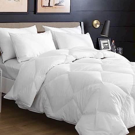 Organic Feathers Down Comforter Queen Size, All Season Ergonomic Goose Feather Down Duvet, Soft P... | Amazon (US)