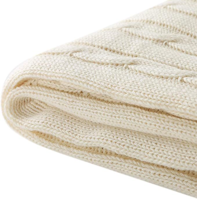 Treely 100% Cotton Cable Knit Throw Blanket Super Soft Warm for Chair Couch Bed(White,50" x 60") | Amazon (US)