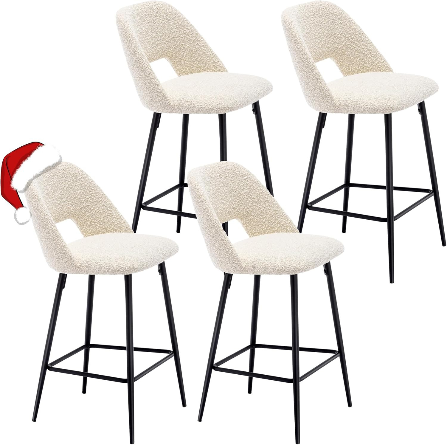 JIRAIN 26.8" Inch Barstools Set of 4, Counter Height Bar Stools with Back, Boucle Fabric Modern C... | Amazon (US)