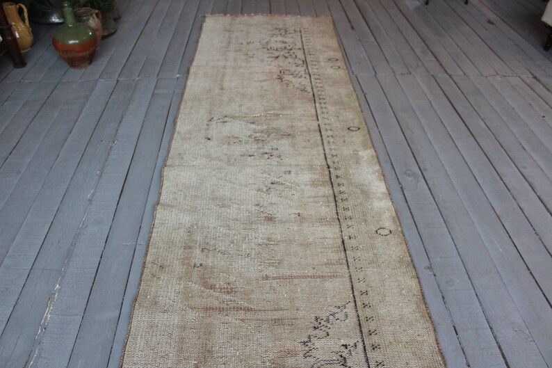 2'5"x10'0" Distressed Bone Colour Vintage Rug Runner,Handwoven Wool Distressed Carpet Runner | Etsy (AU)