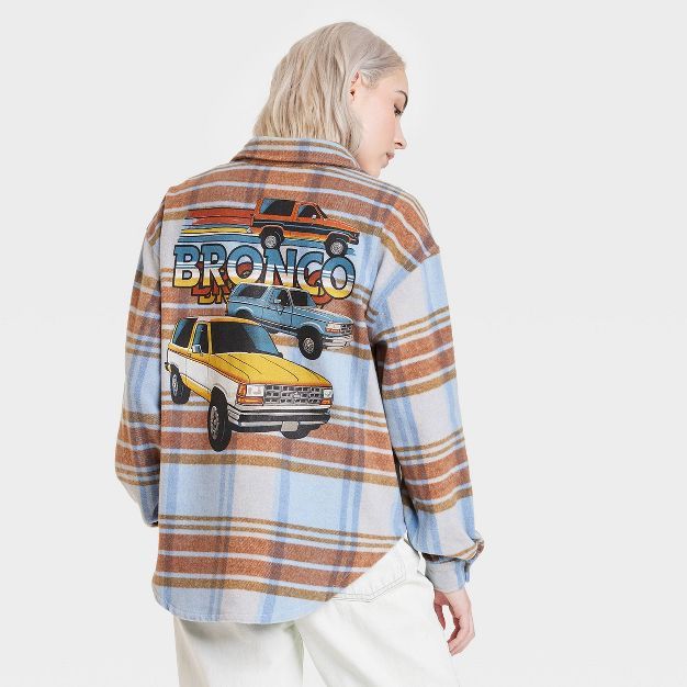 Women's Ford Bronco Plaid Graphic Shirt Shacket - Blue | Target