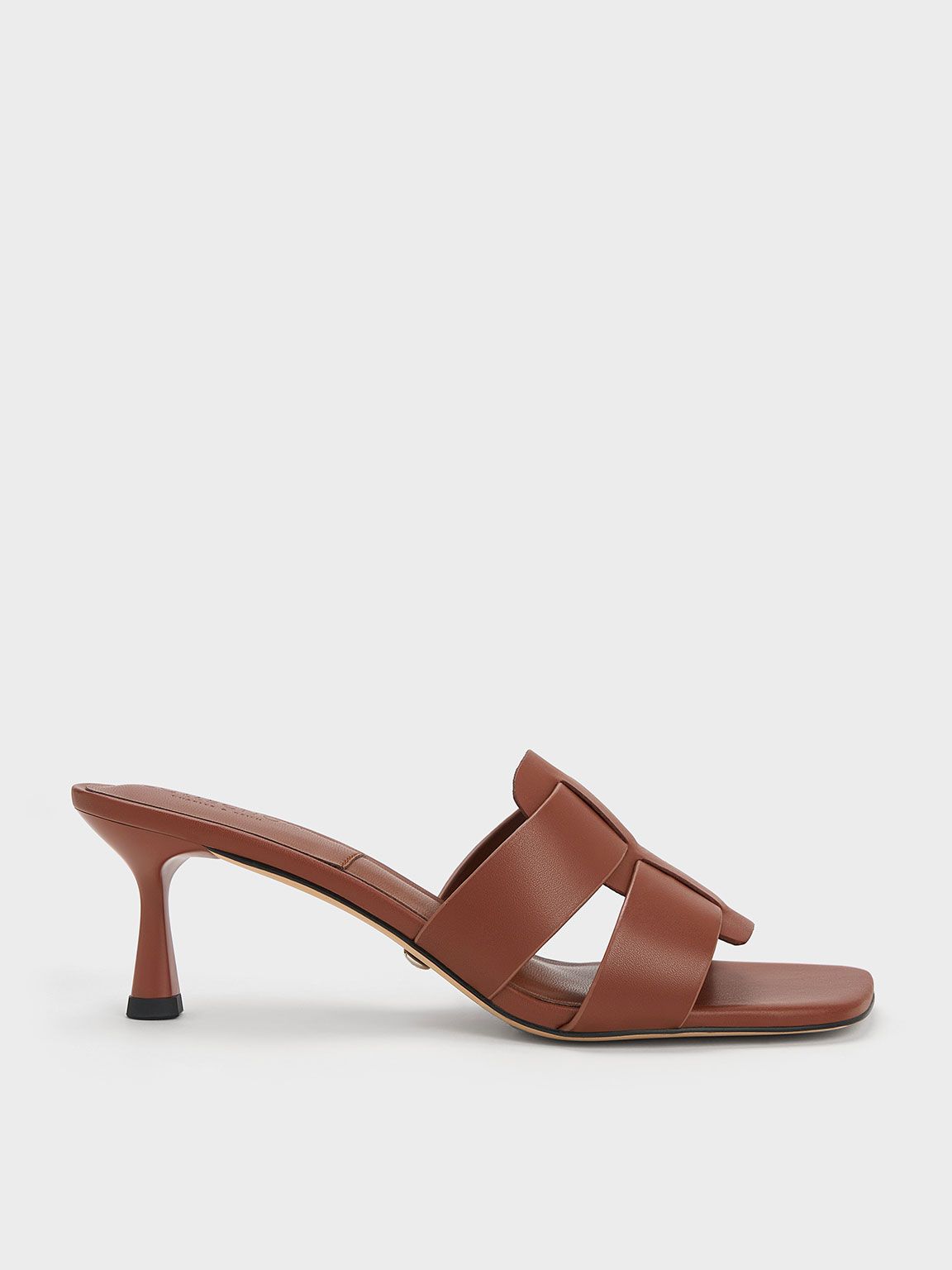 Trichelle Interwoven Leather Spool Heel Mules
 - Dark Brown | Charles & Keith UK