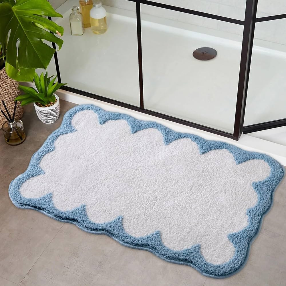 Scalloped Bath Mats Blue Bathroom Rugs Non Slip Washable Cute Bath Mats Microfiber Absorbent Soft... | Amazon (US)
