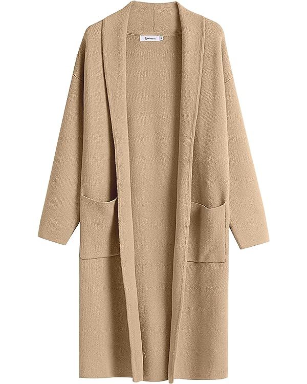 ANRABESS Women's 2023 Fall Cardigan Sweater Long Sleeve Open Front Lapel Coat Casual Knit Coatiga... | Amazon (US)