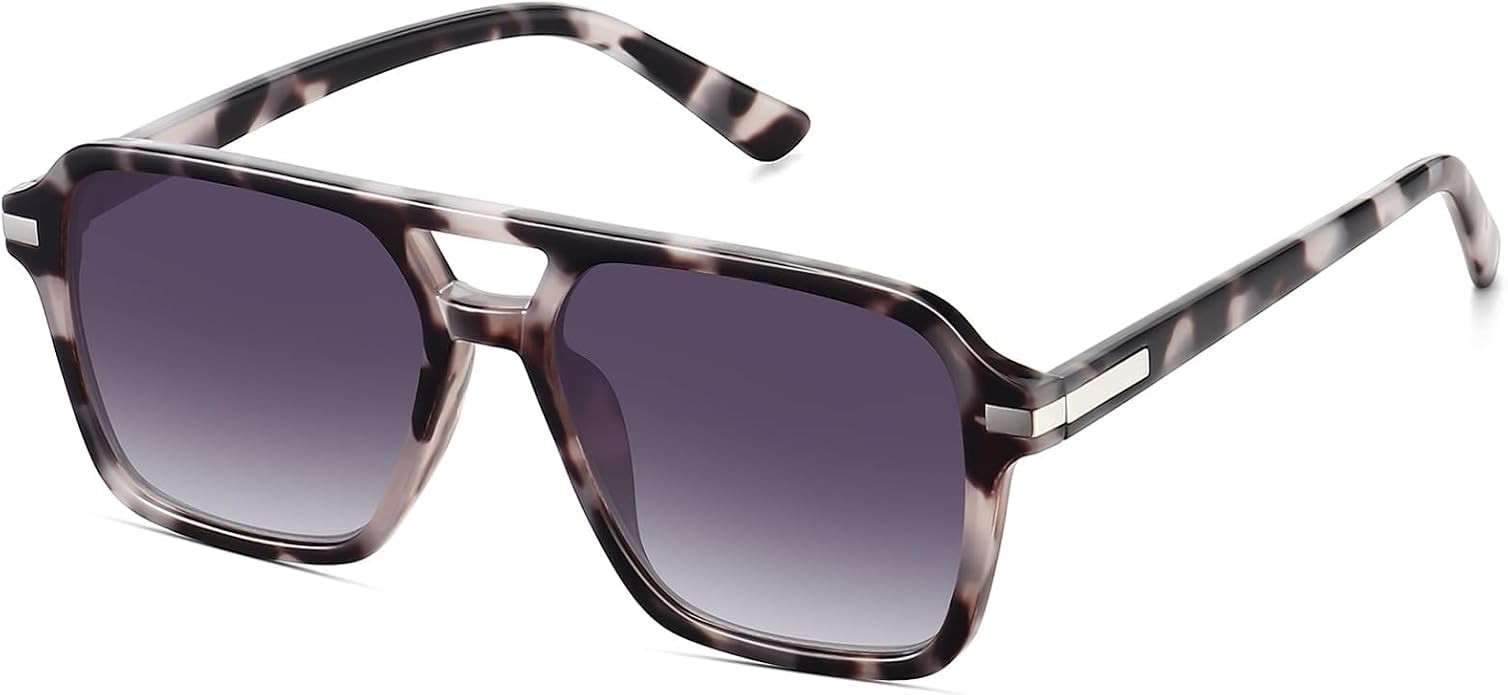 Retro Aviator Sunglasses for Women Men Trendy Classic Square 70s 80s 90s Vintage Shades Double Br... | Amazon (US)