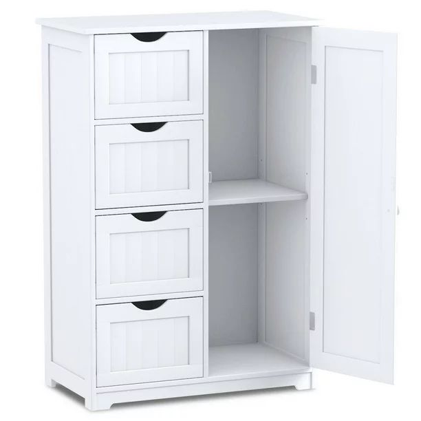 Costway Wooden 4 Drawer Bathroom Cabinet Storage Cupboard 2 Shelves Free Standing White - Walmart... | Walmart (US)