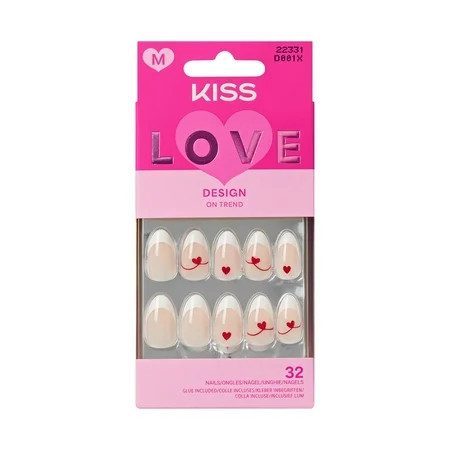 KISS LOVE Valentine’s Day Press On Nails Almond Cupid s Canvas Medium 32 Count | Walmart (US)