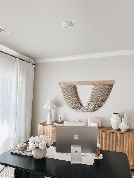 Light and bright modern office space style with warm wood tones, fluted furniture and heavy puddled curtains to give a cozy vibe! 


Amazon finds, furniture finds, for the office, work from home, office inspiration, wayfair finds, custom art, curtain details, faux spring florals, shop the look!#LTKSpringSale 

#LTKstyletip #LTKSeasonal