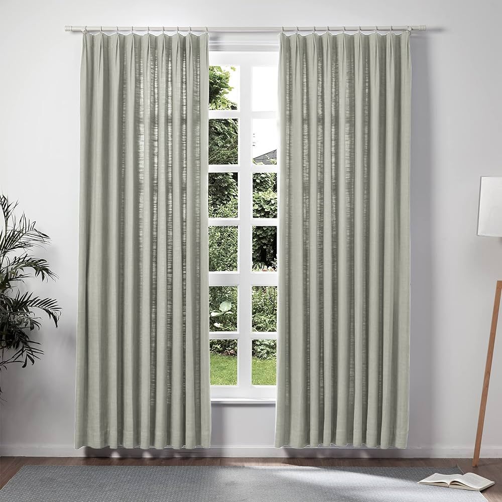 TWOPAGES Gray Linen Pinch Pleat Drape for Dining Room, Room Darkening Light Filtering Double Laye... | Amazon (US)