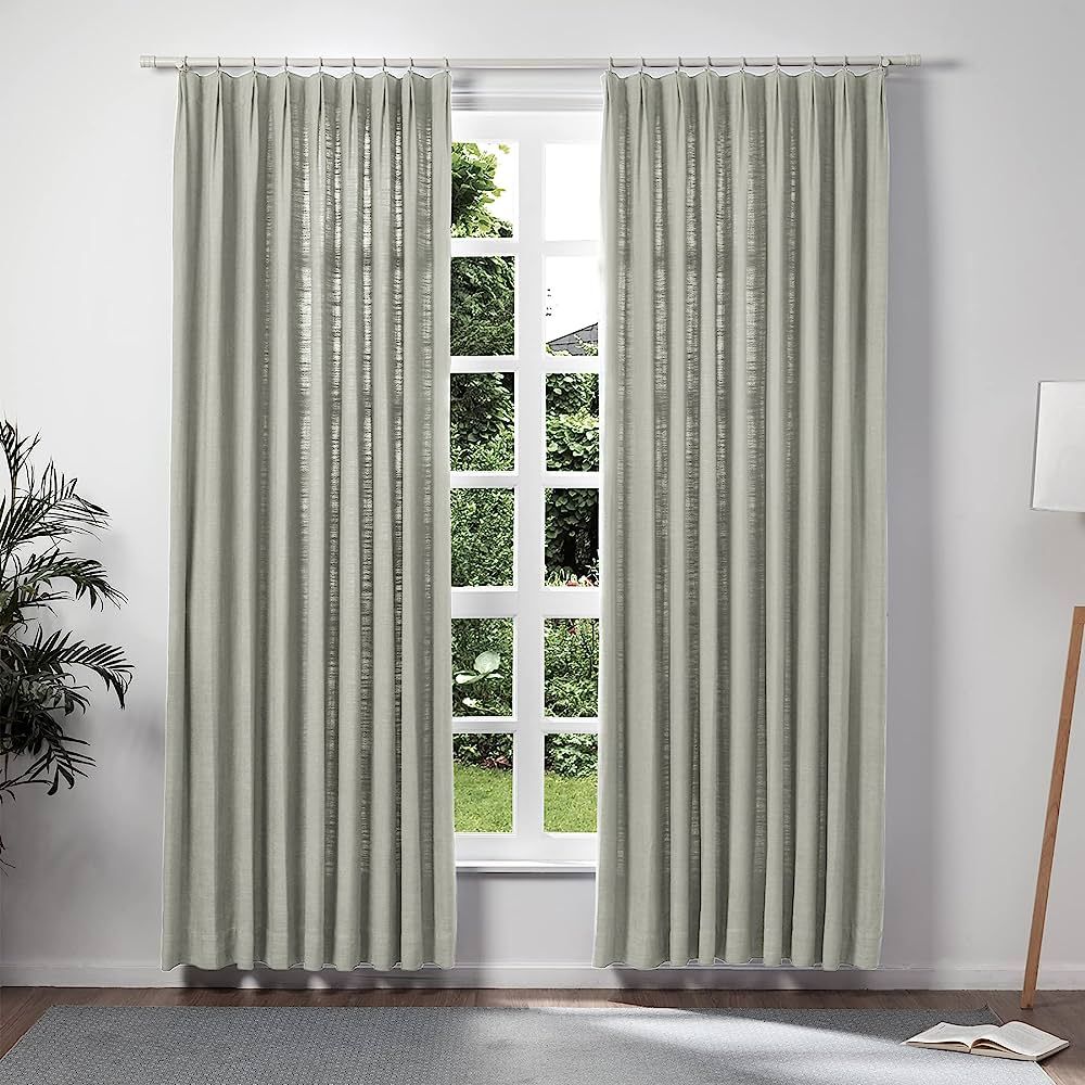 TWOPAGES Gray Linen Pinch Pleat Drape for Dining Room, Room Darkening Light Filtering Double Laye... | Amazon (US)