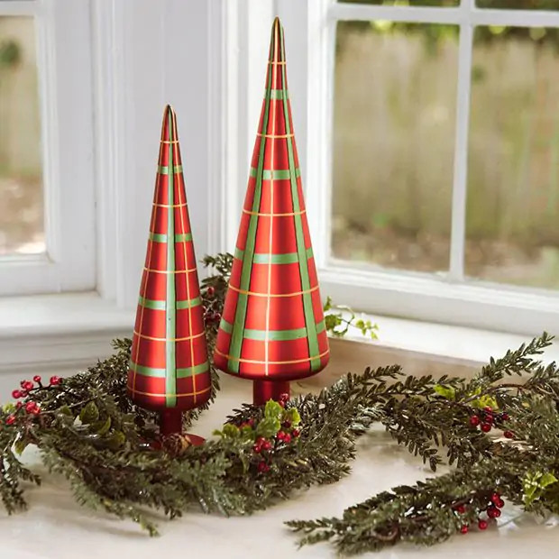Plaid Glass Cone Tree Set of 2 | Antique Farm House