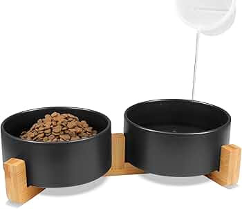 KPWACD Ceramic Dog Bowl for Food and Water, Weighted Dog Bowls Set with Anti-Slip Wooden Stand, 4... | Amazon (US)