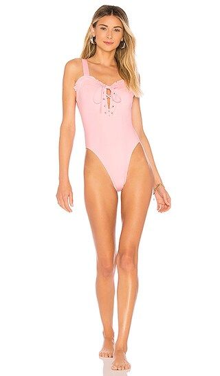 KENDALL + KYLIE Lace Up One Piece in Baby Baby Pink | Revolve Clothing (Global)