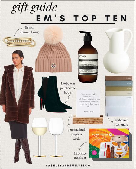 Etsy- scripture cards- nordstrom- wine glasses- Christian louboutin- Chelsea boot- moncler- beanie- notecards- skincare- dr. Dennis- Aesop hand balm- diamond rings- gold rings- apparis- fur coat- ceramic vase- cotton robe- princetown shoes- leather loafers- cartier watch- gift inspo- gift ideas 

#LTKHoliday #LTKSeasonal #LTKhome