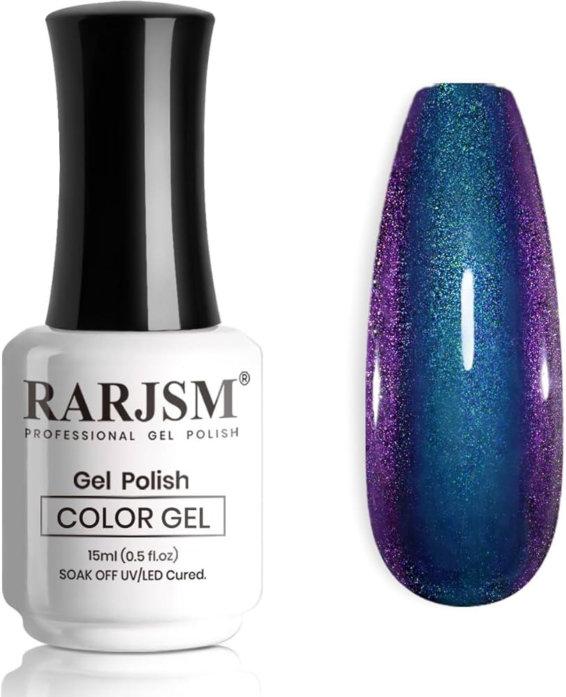 RARJSM Chameleon Gel Nail Polish Dark Blue to Purple Multichrome Color Changing Holographic Glitt... | Amazon (US)