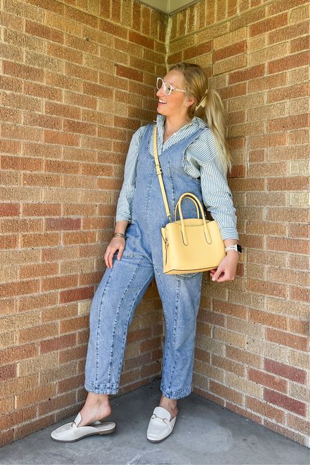 My go to Spring Look! ✨ wearing a M in this oversize button down & a small in these cute overalls! Mules fit TTS! 🙌🏼

#LTKshoecrush #LTKfindsunder100 #LTKSeasonal