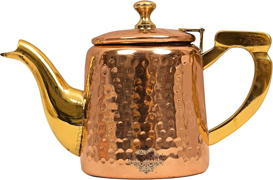 IndianArtVilla Hammered Steel Copper Tea Kettle Pot, Serving Tea Coffee, Tableware, 22 OZ | Amazon (US)