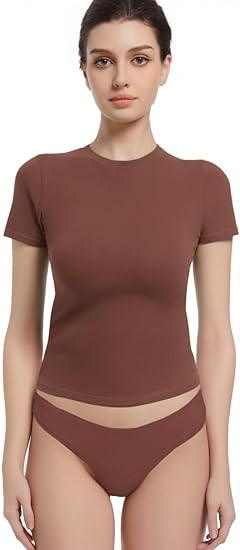 Crewneck Short Sleeve T Shirts for Women Fitted Basic TeesY2k Going Out Tops | Amazon (US)