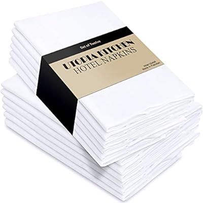 Utopia Kitchen Cloth Napkins 18 by 18 Inches, 12 Pack White Dinner Napkins, Cotton Blend Soft Dur... | Amazon (US)