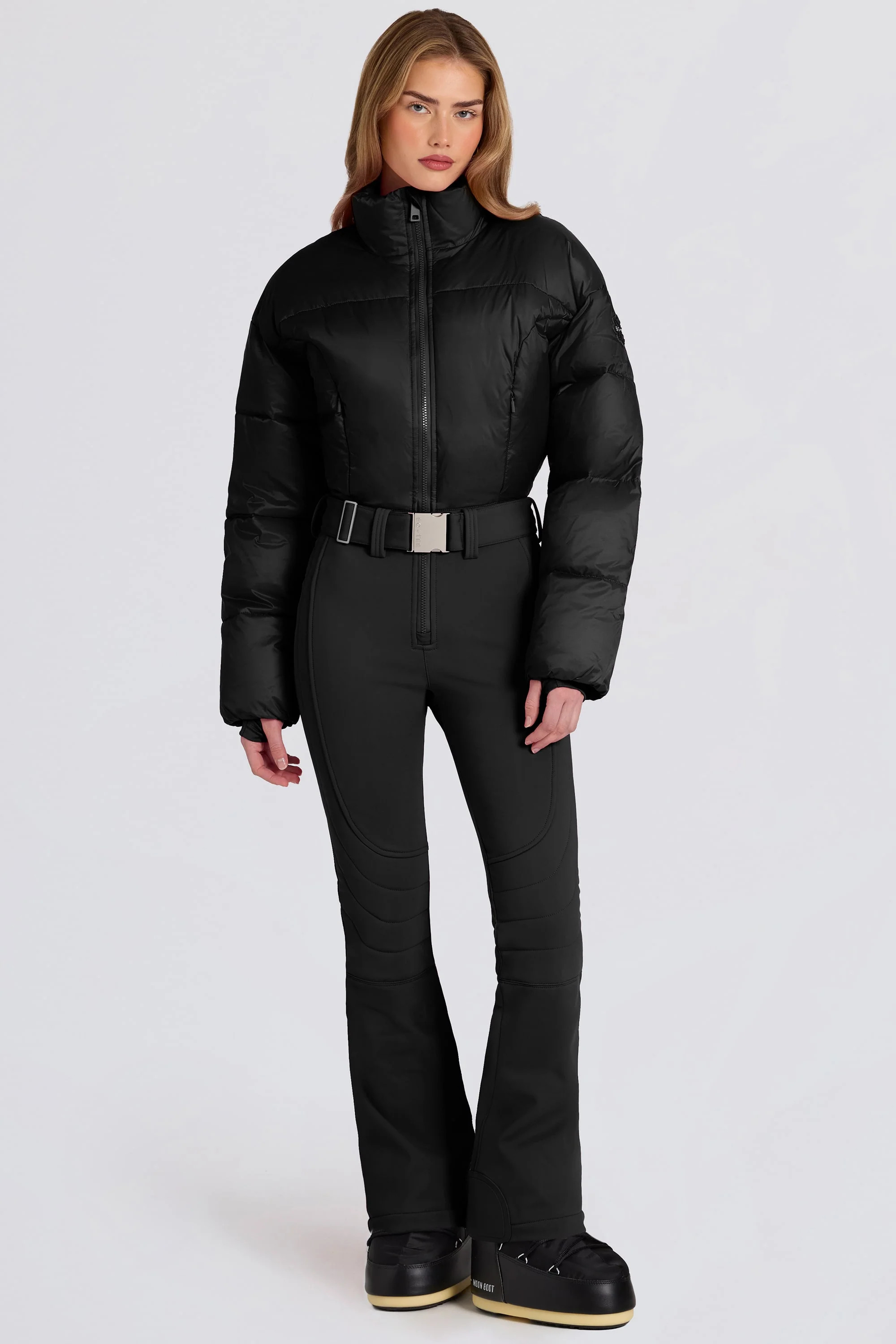 Waterproof Padded Belted Ski Suit in Black | Oh Polly