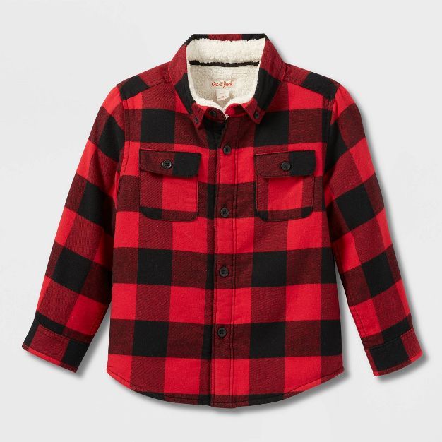 Toddler Boys' Sherpa Lined Flannel Long Sleeve Button-Down Shirt - Cat & Jack™ Red | Target