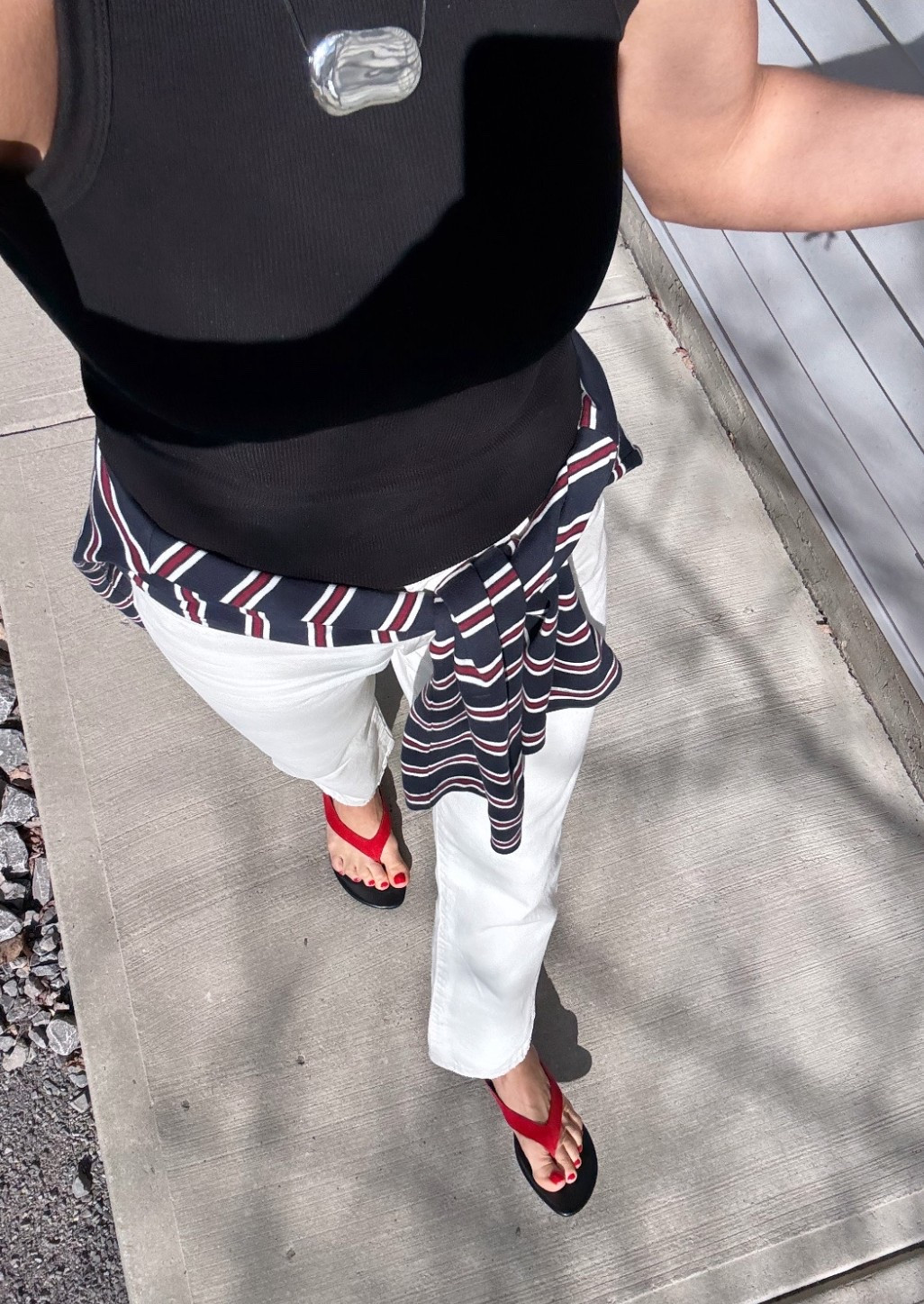 Let jeans and flip flop season commence! Love these red flip flop sandals from Zara for a pop of color with neutral outfits, and very much liking the sweater around the waist return. 

#LTKootd #LTKgrwm #LTKSeasonal