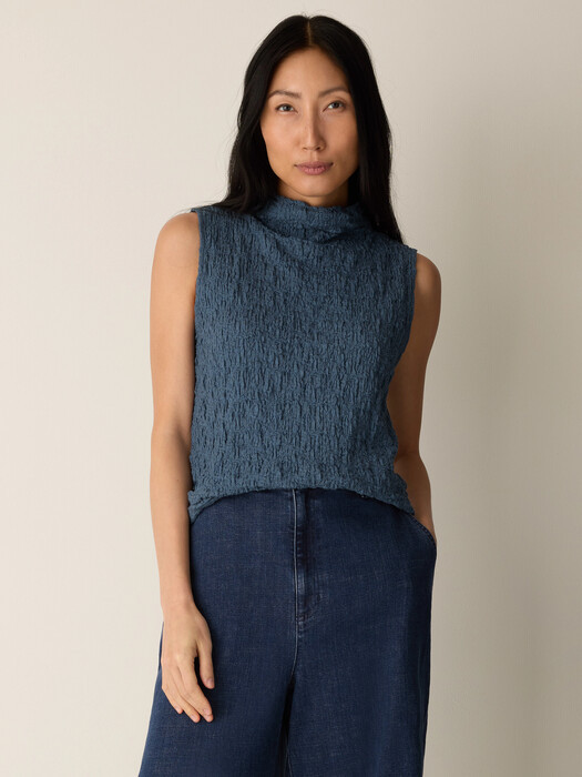 Bubble Jacquard Funnel Neck Top | Eileen Fisher