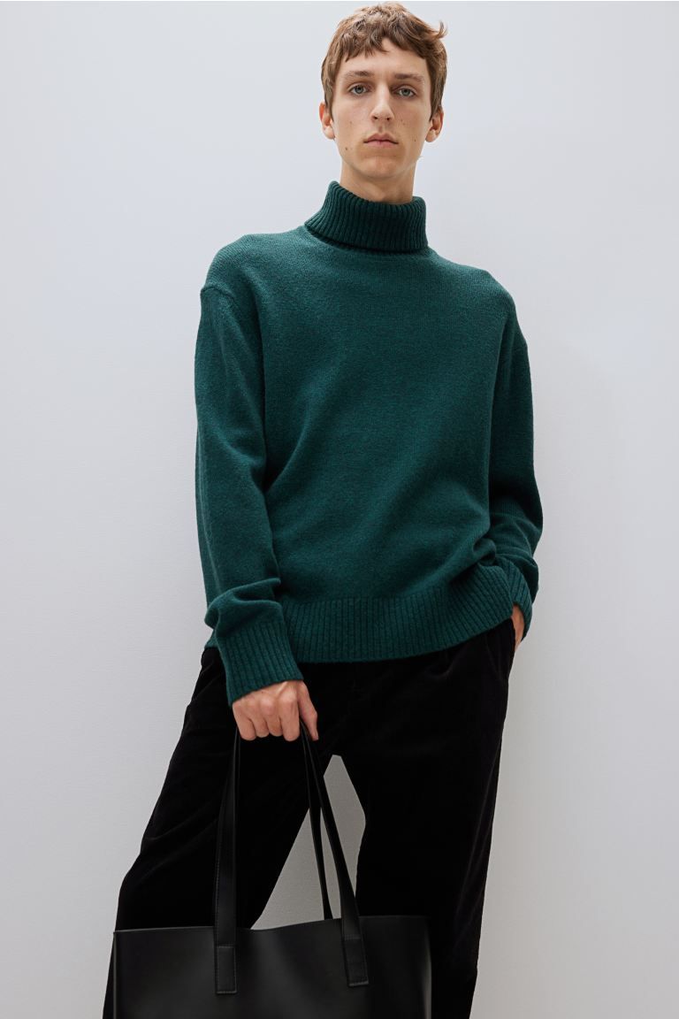 Loose Fit Wool Turtleneck Sweater - Forest green - Men | H&M US | H&M (US + CA)