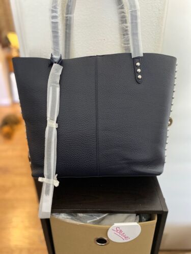 NWT REBECCA MINKOFF SOFT PEBBLED LEATHER Navy MEDIUM UNLINED TOTE BAG | eBay AU