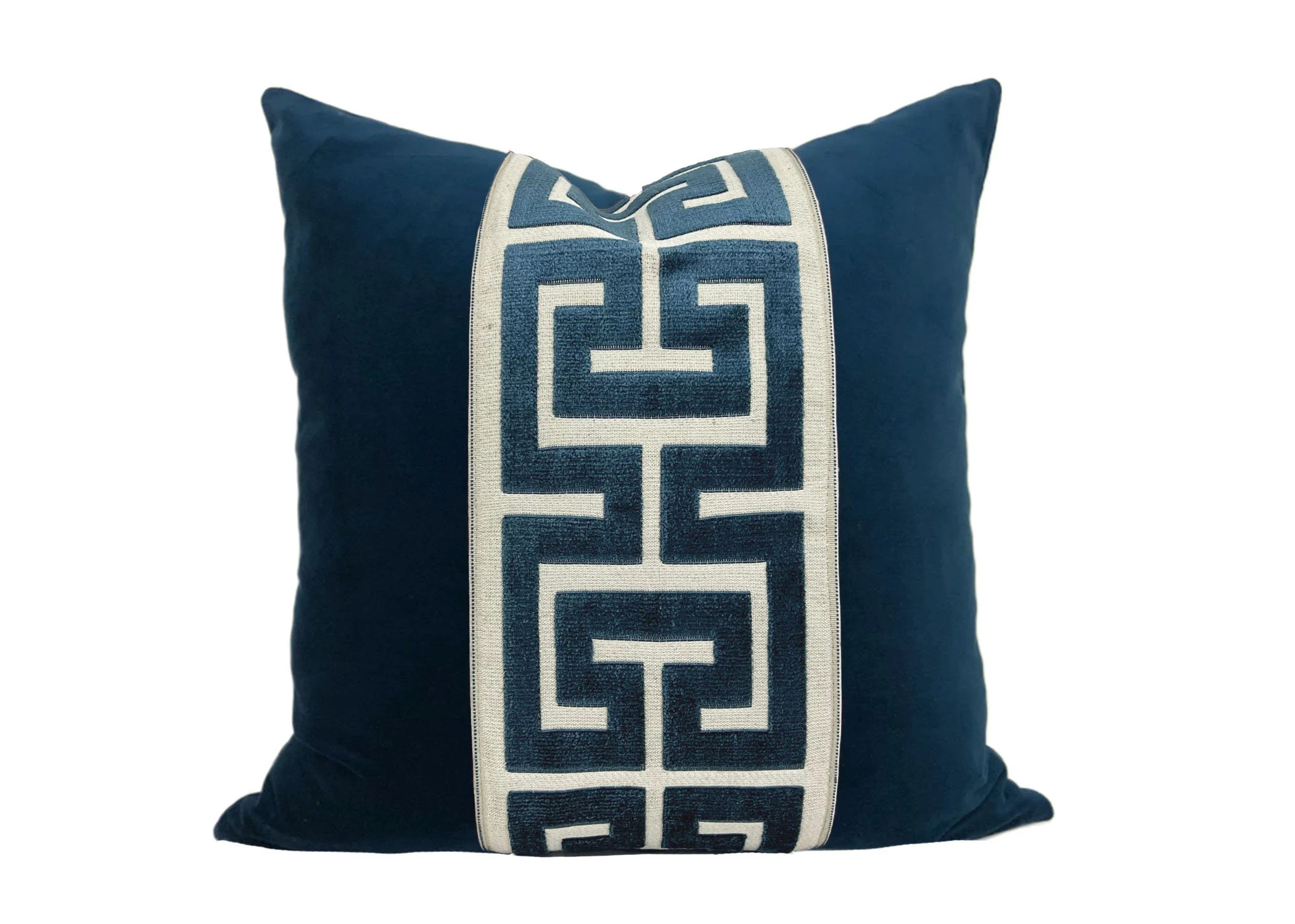 Navy Blue Velvet Pillow Cover with Large NAVY Greek Key | Etsy (Global)